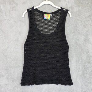 Big Bud Tank Top Womens 1XL Black Mesh Scoop Neck Sheer Lightweight Layering